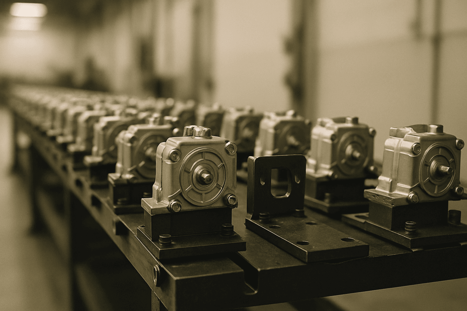 Electric motor actuators on a factory assembly line with one position empty